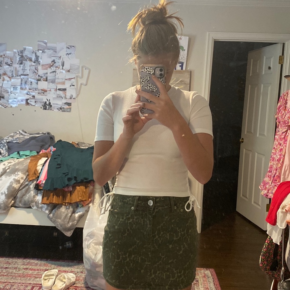 American Eagle Snake Skin Green Denim Skirt